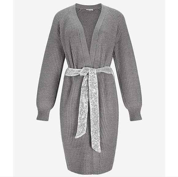 Express sequin belted duster cardigan - Picture 3 of 11